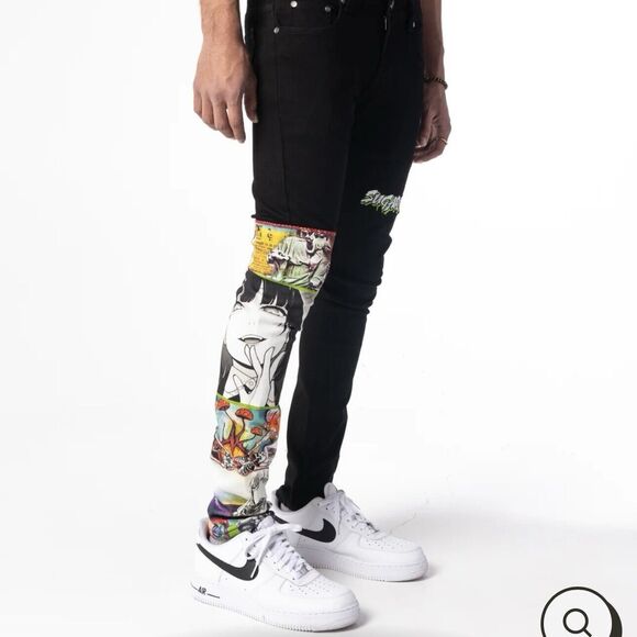 SUGARHILL HELL ON EARTH DENIM‎ 28x31 Anime Goth Graffiti Streetwear Graphic Art - Picture 3 of 13